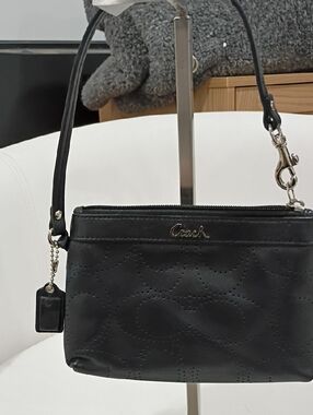 Coach Black Perforated Leather Crossbody Pouch